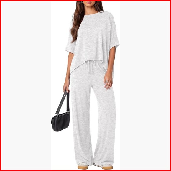 Women's Lounge Set 2 Piece Outfit Pullover Top Wide Leg Pants Tracksuit